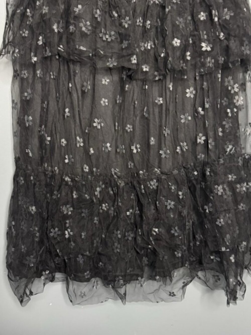Pink Lilly Women's Large Dark Romantic Floral Whimsy Goth Mesh Tiered Maxi Skirt